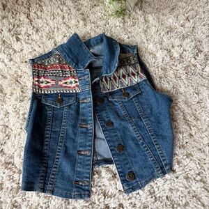 Embroidered Denim Vest with Multicolor Accents